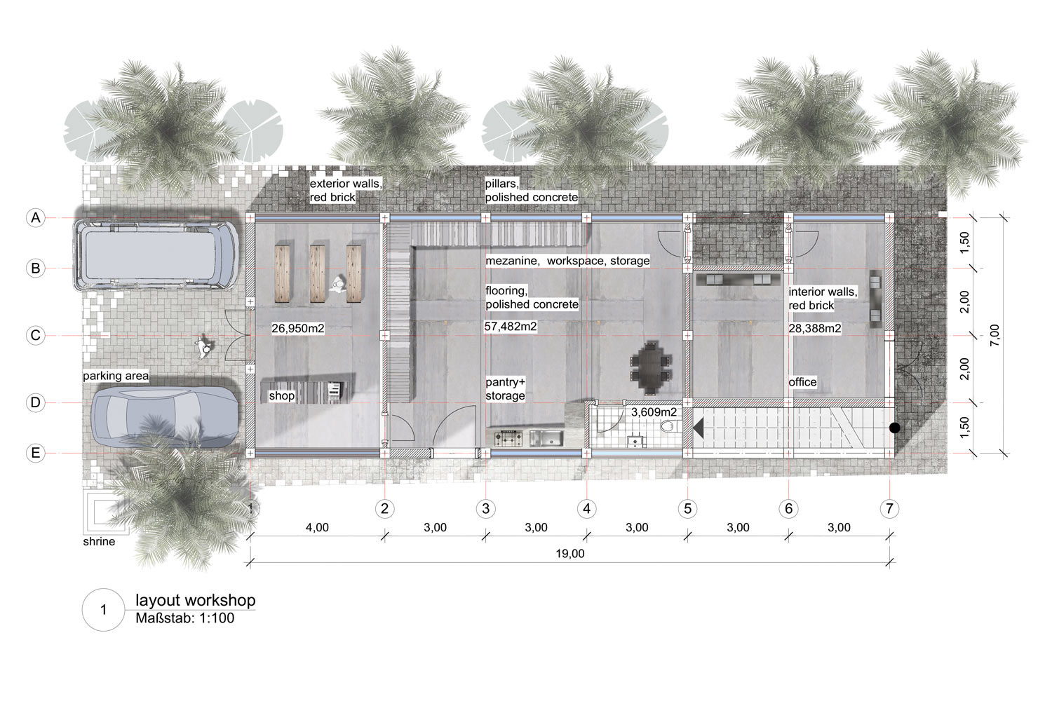 Villa mit Workshop Umalas - Grundriss